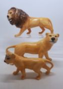 Beswick Lion family comprising Lion 2089 , Lioness 2097 and cub 2098 (3)
