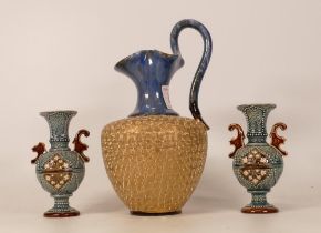 A Royal Doulton Stoneware Jug with Gilt Spiral Decoration together with two small Austrian