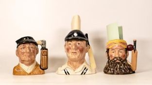 Royal Doulton small character jugs W.G Grace D6945, The Hampshire cricketer D 6739 and Golfer D 6756