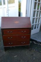 Mahogany inlaid and cross banded satinwood bureau . 77cm w x 42cm d x 99cm high