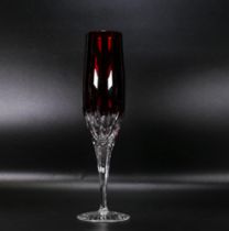 Clear Cut Glass Crystal set of 6 Ruby Glass Grande Champagne Flutes made for Delamerie Fine Bone