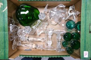A Mixed Collection of Glass to include A Pair of Edwardian Crystal Candlesticks, one a/f., 19th