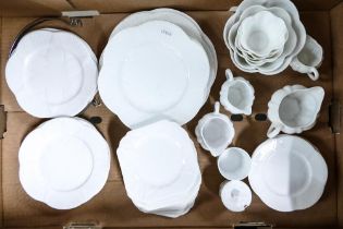 Shelley Dainty white tea and dinner ware to include 18 side plates, 14 square plates, 7 sugar bowls,
