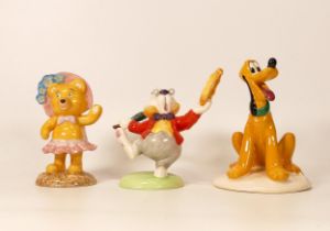 Royal Doulton Disney Theme figures Pluto NM6, The White Rabbit DM13 & Royal Worcester Noddy Figure