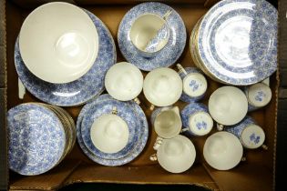 Royal Worcester blue & white tea ware to include 10 trio's, 2 cake plates, sugar bowl, milk jug ,