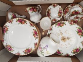 Royal Albert Old Country Roses Pattern items to include 10 dinner plates, 2 milk jugs, 1 wall clock,