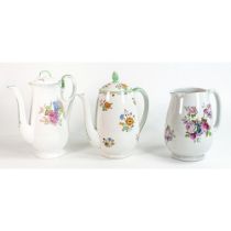 Two Shelley coffee pots pattern 12576 and 2221, tall rose floral water jug 18cm (3 pieces)