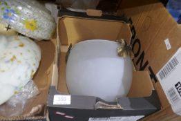 Two boxes of vintage glass light shades lamps, etc