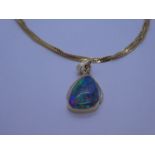 14K gold opal triplet pendant marked 585, hung on a 9ct Singapore neckchain, 41cm, marked 375, chain