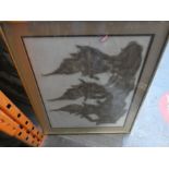 Four framed and glazed oriental rubbings, depicting dieties