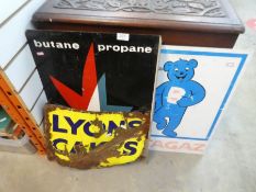 Of advertising interest; three enamel signs, 'Butagaz' and 'Lyons Cake'