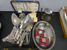 A quantity of silver plated cutlery, cased cutlery sets, plated napkin rings, etc