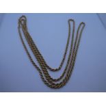 9ct yellow gold ropetwist design long necklace, marked 375, 130cm approx 23.4g