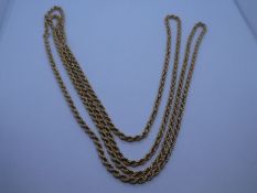 9ct yellow gold ropetwist design long necklace, marked 375, 130cm approx 23.4g