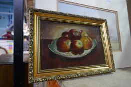 Oil on board depicting still life and signed watercolour, signed Moors
