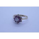 9ct ruby and cubic zirconia cluster ring, marked 375, size N/O, approx 2g