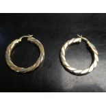 Pair of tri-coloured, 9ct gold hoop earrings, marked 375, 3cm diameter, approx 7.7g
