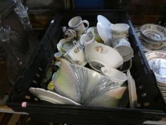 A box of mixed ceramics including Royal Doulton, Royal Albert, Wedgwood, etc