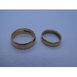 Two 9ct yellow gold wedding bands, one size T, one size M, marked 375, 8g approx