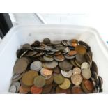 A box of mixed UK and Worldwide coinage