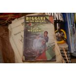 Two boxes of vintage books, magazines, Biggles, Boys Own Annuals, etc
