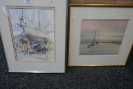 Jeffy Salt; a watercolour of Anti-Fouling at Hamble Point, boats and figures, signed and one other w