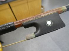 Antique mahogany and Ebony Full Size 4/4 Violin bow by P. Hoyer, made in Germany (length 29.5 inches