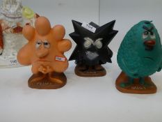 Three 1960's Semco for Hoover vinyl promotional advertising figures, Fluff, Grit and Dust