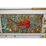A 20th century painting of bird and foliage by J E Trigger, 1967, 91 cm x 45 cm, with painting of Co