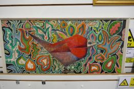 A 20th century painting of bird and foliage by J E Trigger, 1967, 91 cm x 45 cm, with painting of Co