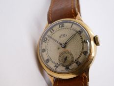 A gents 9ct Trebex watch, possibly 1930s to 1940s, winds and ticks