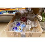 Box of glassware incl. 1970s glass,  ornamental glass etc