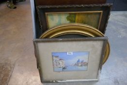 B. Salviati; an early 20th century watercolour of Venice scene, signed, an oval portrait of Young Bo