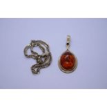 9ct yellow gold pendant with amber cabouchon, marked 375, and a 9ct bracelet AF, no clasp, approx 3.