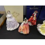 A Royal Worcester limited edition "The Last Waltz" figurine, three Royal Doulton ladies, 2379, 1834