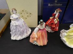 A Royal Worcester limited edition "The Last Waltz" figurine, three Royal Doulton ladies, 2379, 1834