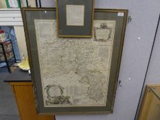 Thomas Kitchin, a late 18th century coloured map of Oxfordshire, framed, 53.5 cm x 71.5 cm