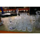 A pair of Waterford large wine glasses, other drinking glasses, decanters and similar