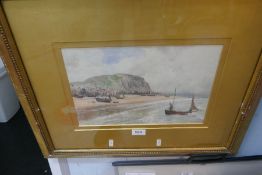 A late 19th century watercolour of Beach scene with figures and boats by Charles Smith, signed, 34.5