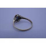 Pretty yellow gold sapphire and diamond chip dress ring, size N/M, 1.7g approx