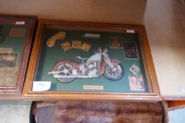 Two framed montages, one of the Titanic and Motorcycle