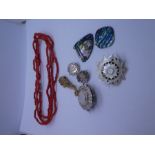 Bag antique and later jewellery including circular silver mourning brooch, pair of white metal granu