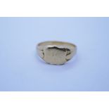 18ct yellow gold signet ring with shaped panel, initials worn, size L, 3.5g approx