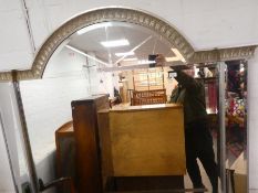 A large wooden over mantle wall mirror, 145cm approx