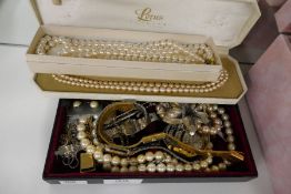 Tray of mixed costume jewellery, watches, etc