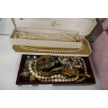Tray of mixed costume jewellery, watches, etc