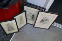 Seven old French fashion prints