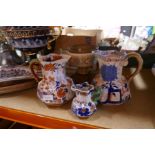 A selection of vintage china including Mason's stoneware and a metal tray