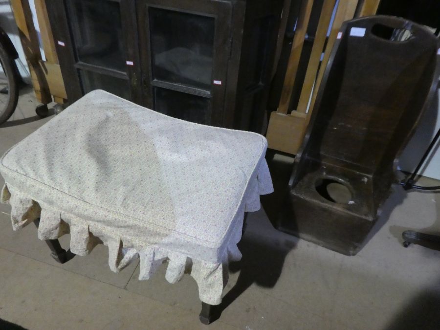 An antique oak glazed bookcase having two drawers, a small child's chair and a stool - Image 3 of 3