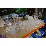 A selection of crystal glassware including Stuart decanters, etc